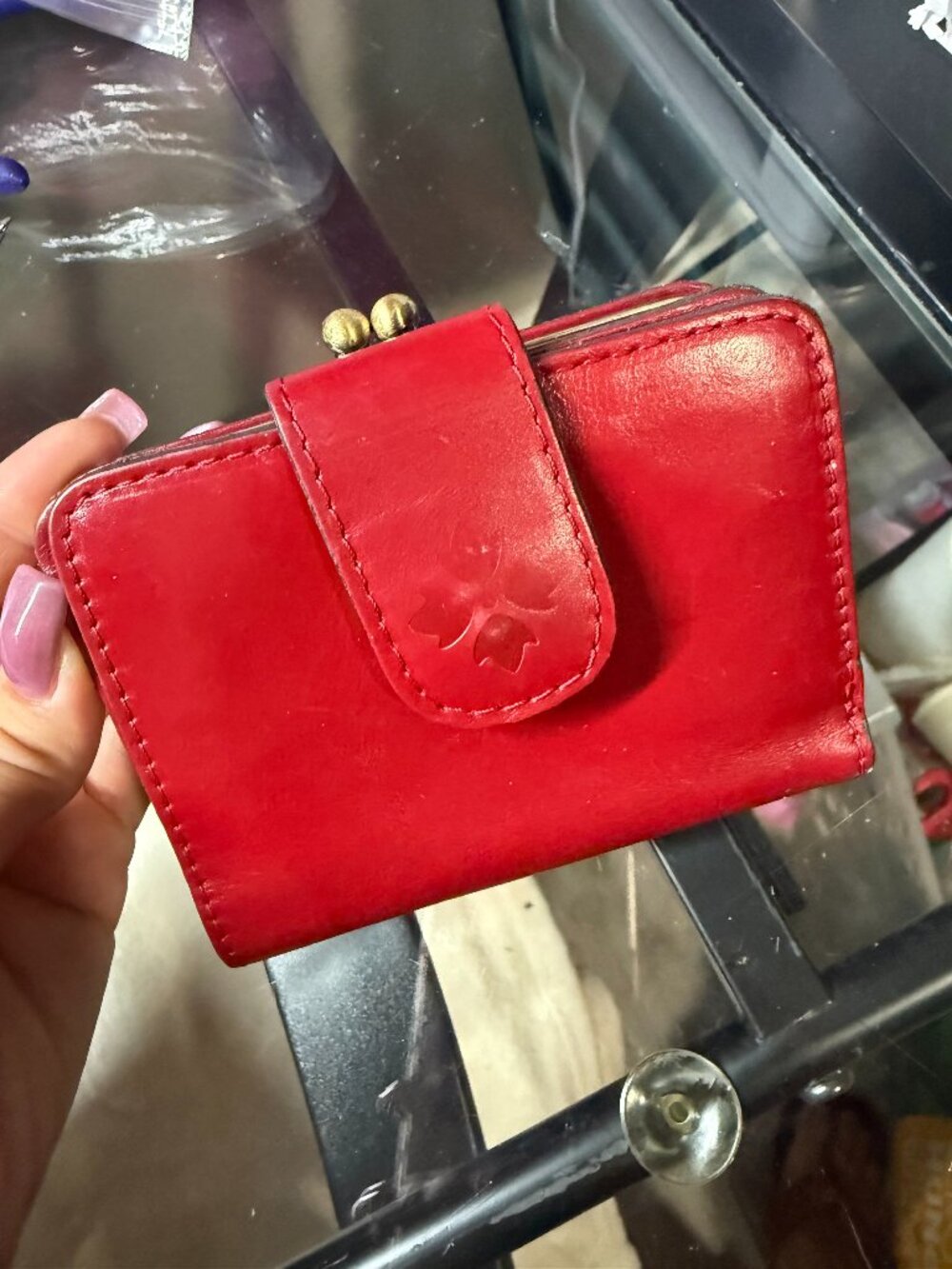 Patricia Nash Women's Red Leather Kiss Lock Wallet (Check Measurements)